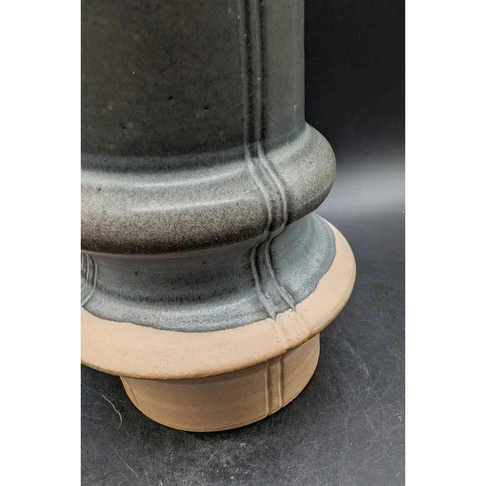 Signed Studio Pottery Brutalist Stoneware Vase Gray Sand Architectural 2022 7